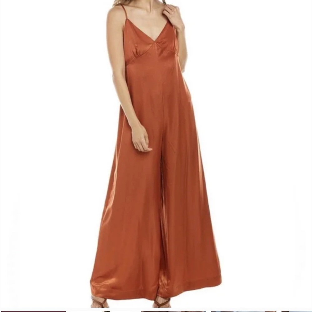 WeWoreWhat slip wide leg jumpsuit burnt orange